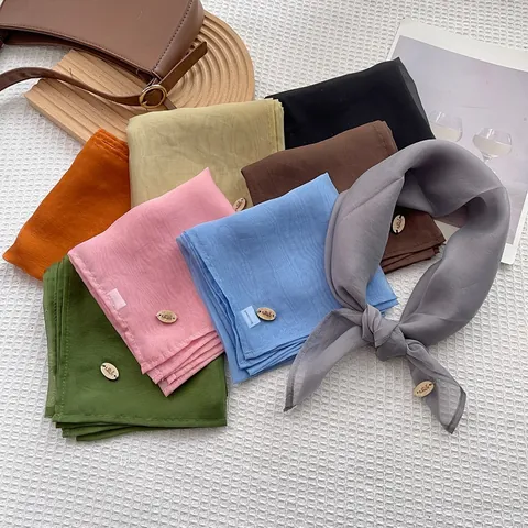 Women Elegant Satin Square Scarf Thin Silk Like Solid Color Sun Protection Head Wrap Bandana Neck Fashion Accessories
