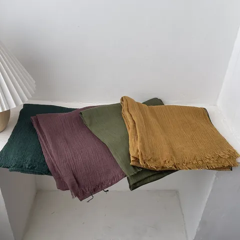 Women Vintage Wrinkled Cotton Linen Texture Scarf Lightweight Sun Protection Shawl Retro Solid Color Thin Neck Wrap Scarf