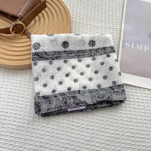 Women Vintage Paisley Polka Dot Print Square Scarf Lightweight Cotton Satin Finish Decorative Neck Wrap Head Scarf Hair Band