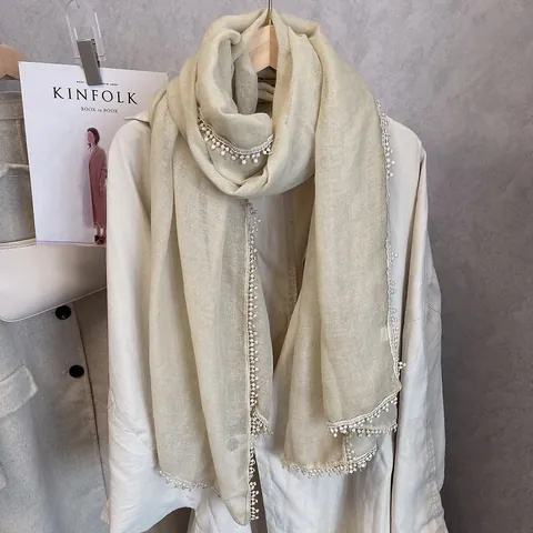 Elegant Cotton Linen Scarf With Lace Trim Thin Sun Protection Shawl Wrap For Women Spring Summer Lightweight Fashion Accessory