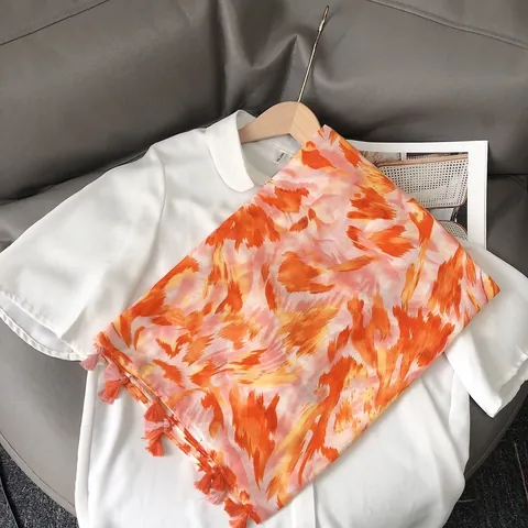 Damen Abstrakt Graffiti Schal Boho Sonnenschutz Strand Schultertuch Leicht Polyester Pashmina Mit Quasten Weich Schal