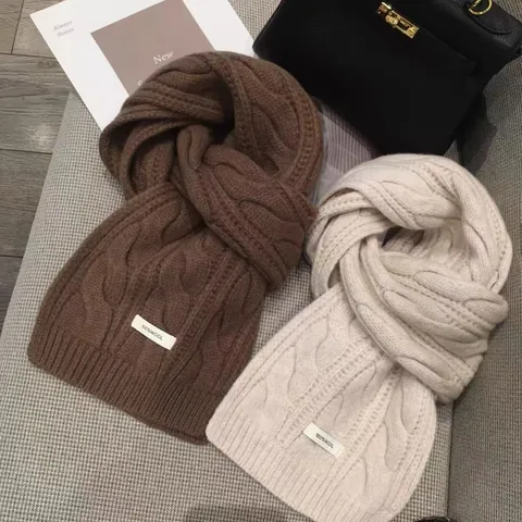 Women 100% Wool Scarf Thick Warm Cable Knit Long Shawl For Winter Soft Fashion Solid Color Pashmina For Travel Ladies Scarf