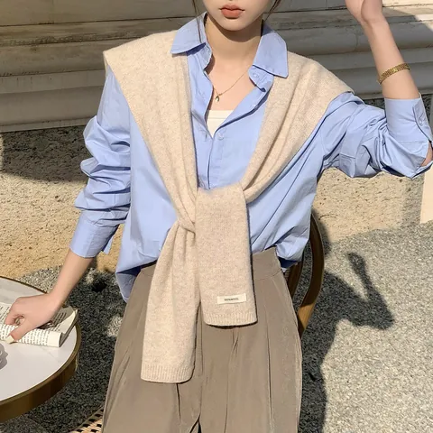 Women 100% Australian Wool Knitted Shawl Decorative Fake Collar Cape Soft Warm Versatile Wrap For Spring Autumn Summer
