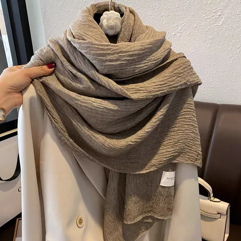 Vintage Crinkled Long Scarf For Women Soft Fashion Tie-dye Shawl Artistic Fall Winter Warm Cotton Blend Wrap Accessory