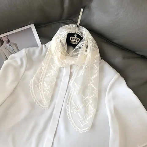Zoete Kant Borduurwerk Sjaal Voor Vrouwen Vintage Bloemen Ster Patroon Geschulpte Rand Mesh Halstuitje Haarband Accessoires