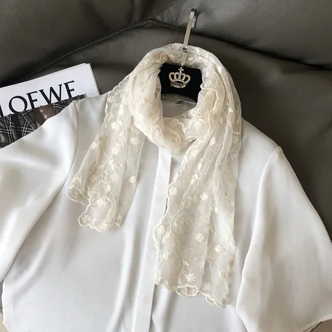 Damen Romantisch Süß Mori-Stil Spitze Schal Koreanische Blumenstickerei Netz Schal Japanisch Vielseitig Mode Schultertuch Wrap