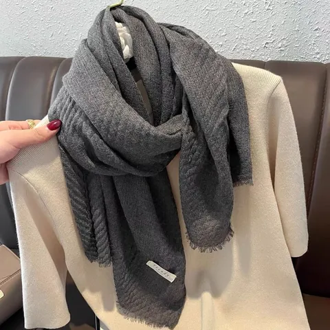 Sciarpa Donna Morbida Increspata in Misto Lana Poliestere Tinta Unita Vintage Con Nappine Scialle Calda Pashmina Accessori