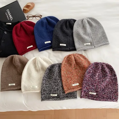 Women's 100% Pure Wool Knit Beanie Slouchy Warm Winter Hat Melange Speckled Thermal Skull Cap For Men Women Casual Outdoor