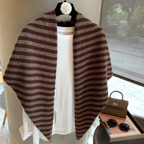 Mujeres Invierno Cálido Lana Rayado Bufanda Minimalista Elegante Tejido Chal Triangular Casual Moda Envoltura de Cuello Regalo