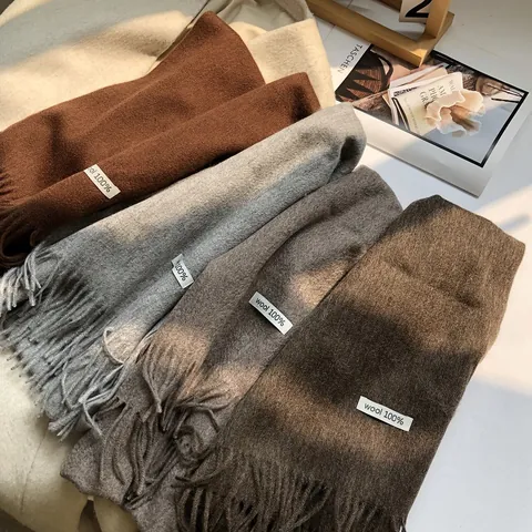 Schal aus reiner australischer Wolle für Damen und Herren mit langen Quasten Weiches warmes einfarbiges Tuch Pashmina Eleganter Winterwickel