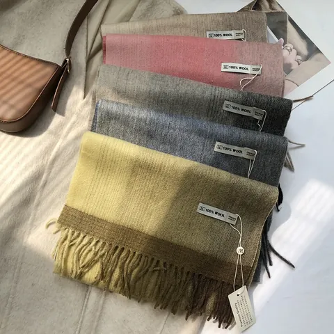 Écharpe 100% Laine Pour Femmes Hommes Hiver Épaisse Chaude Dégradé Uni Long Châle à Glands Qualité Premium Accessoires de Mode