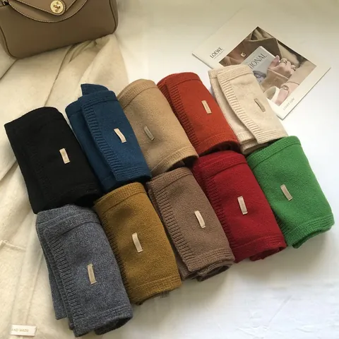 Women 100% Australian Wool Scarf Winter Warm Soft Knitted Solid Color Long Neck Warmer Scarf For Daily Wear Ladies Accessory