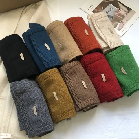 Women 100% Australian Wool Scarf Winter Warm Soft Knitted Solid Color Long Neck Warmer Scarf For Daily Wear Ladies Accessory