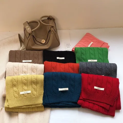 Sciarpa in 100% Lana Merino Australiana per Donna Inverno Caldo Maglia a Trecce Tinta Unita Collo Alto in Maglia Spessa Scialle Morbido