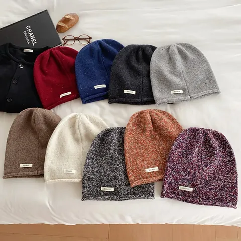 Women's 100% Pure Wool Knit Beanie Slouchy Warm Winter Hat Melange Speckled Thermal Skull Cap For Men Women Casual Outdoor