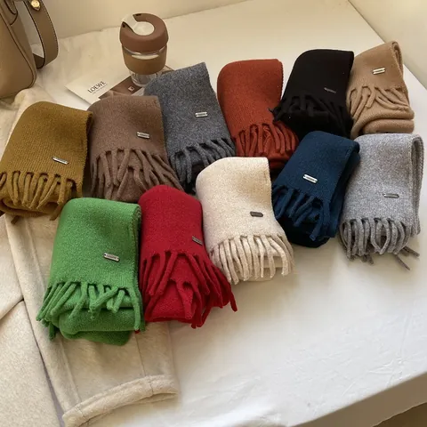 Sciarpa da Donna in 100% Lana Lavorata a Maglia Morbida Calda Con Frange Sciarpa Lunga Tinta Unita Accessori Moda Inverno