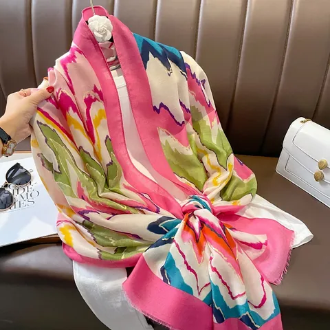 Women's Fashion Gold Foil Chevron Scarf Elegant Satin Large Shawl Wrap Wave Pattern Polyester Pashmina Scarf For Travel Party