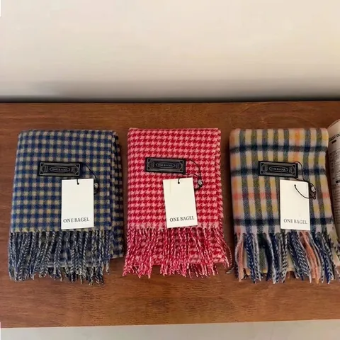 Damen 100% Wolle Kariert Schal Mit Quasten Weich Warm Winter Hahnentritt Schultertuch Mode Lässig Zubehör