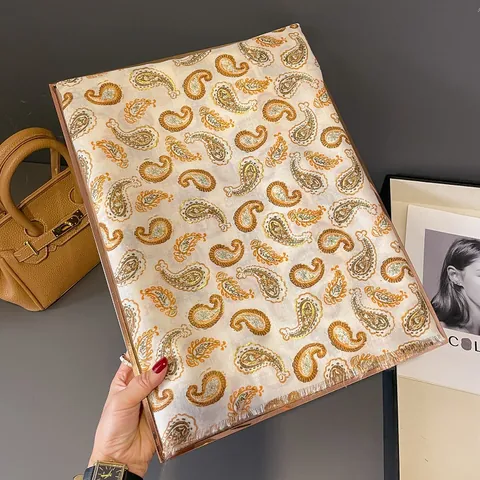 Women Elegant Paisley Scarf Shawl Gold Foil Bronzing Frayed Edges Lightweight Soft Pashmina Wrap For Daily Travel Fashion Accessories