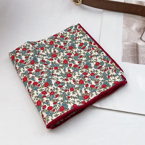 Foulard Quadrato in Cotone Vintage con Stampa Floreale da Donna Bandana in Stile Pastorale Francese Fascia Sottile per Capelli