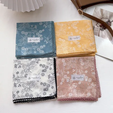 Vintage Blumen Baumwolle Quadratisches Halstuch Für Damen Mit Spitzenkante Koreanischer Stil Kleines Halstuch Für Reisen