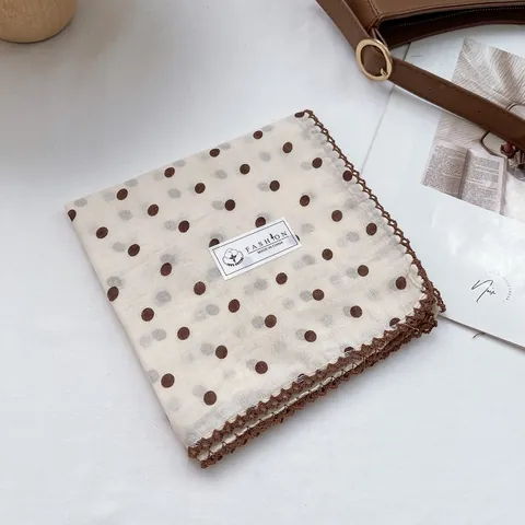Vintage Katoen Polka Dot Vierkante Sjaal Boheems Bandana Met Gehaakte Kant Voor Vrouwen Haar Accessoires Halstuch