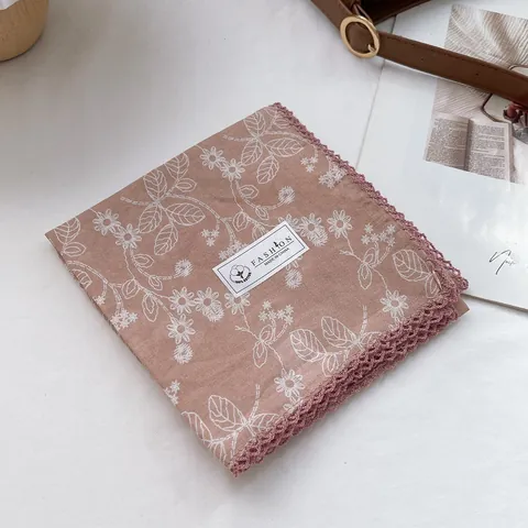 Vintage Blumen Baumwolle Quadratisches Halstuch Für Damen Mit Spitzenkante Koreanischer Stil Kleines Halstuch Für Reisen