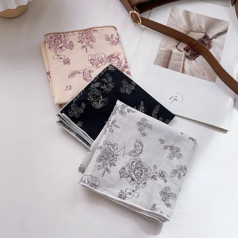 Pañuelo de Satén Cuadrado con Estampado Floral Vintage para Mujer Pañuelo de Cuello Literario Diadema Corbata de Pelo Pañuelo Elegante