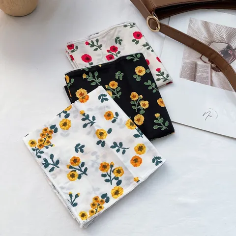Pañuelo Cuadrado para Mujer Vintage con Estampado Floral y Geométrico Satin de Poliéster Accesorios Ligeros para el Cuello