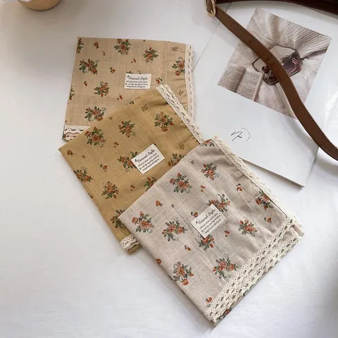 French Vintage Floral Cotton Square Scarf Pastoral Lace Small Neck Scarf For Women Decorative Headscarf Hair Band Accessory