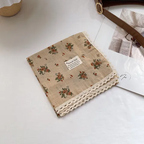 French Vintage Floral Cotton Square Scarf Pastoral Lace Small Neck Scarf For Women Decorative Headscarf Hair Band Accessory