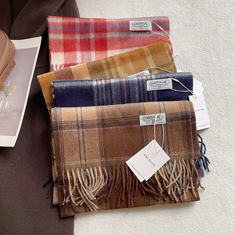 British Vintage Plaid Wool Scarf For Women Soft Warm Winter Tassel Shawl Wrap Elegant Grid Pattern Neck Scarf Autumn Winter Accessory
