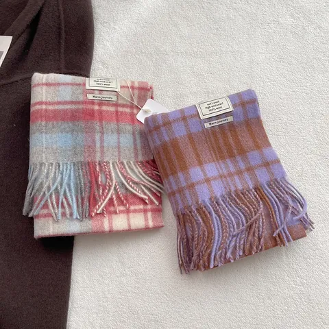 Women Fashion Plaid Wool Scarf Winter Warm Tassel Shawl Neck Warmer Classic Grid Pattern Long Scarf For Ladies Student Gift