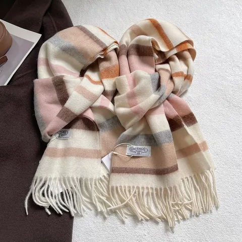 Fashion Striped Cashmere Scarf For Women Winter Thick Warm Tassel Shawl Long Soft Pashmina For Elegant Daily Commuting Wear