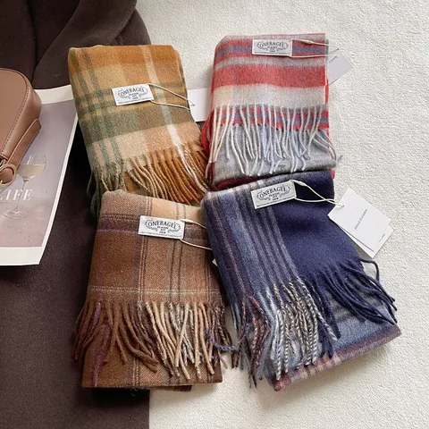 British Vintage Plaid Wool Scarf For Women Soft Warm Winter Tassel Shawl Wrap Elegant Grid Pattern Neck Scarf Autumn Winter Accessory