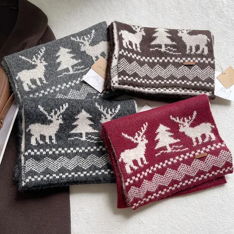 Vintage Weihnachten Rentier Strickschal Verdickt Warm Jacquard Strickgarn Schal Für Damen Herren Neujahr Festliches Geschenk