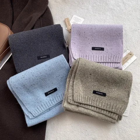 Sciarpa in Maglia 100% Lana per Uomo Donna Inverno Calda Morbida Melange Punto Stellato Tinta Unita Bordi a Costine Casual