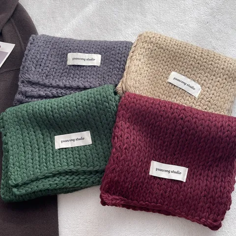 Women's Vintage Cable Knit Scarf Winter Thick Yarn Soft Solid Color Neck Warmer Retro Warm Long Scarf With Label Accessories