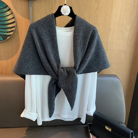 100% Wolle Strick Dreieck Schal Für Damen Winter Warm Weich Einfarbig Elegant Nackenschutz Großer Omslagdoek Accessoire