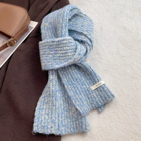 Women Chunky Knit Wool Blend Scarf Mixed Color Warm Winter Neck Warmer Soft Ribbed Korean Style Thick Pashmina Wrap With Label