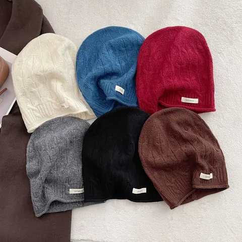 Reine Wolle Gestrickte Beanie Mütze Für Damen Vintage Zopfmuster Warm Weich Wollmütze Herbst Winter Vielseitig Einfarbig
