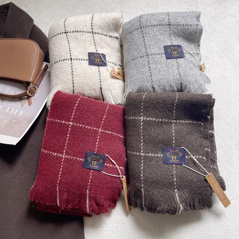 Bufanda Informal a Cuadros para Mujer Tipo Cachemir Gruesa Cálida Chal con Borlas Otoño Invierno Estilo Japonés Gingham