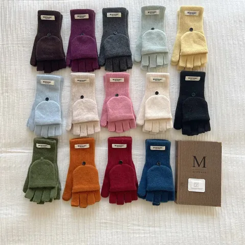 Wool Knit Flip Top Gloves For Women Korean Style Convertible Fingerless Mittens Winter Warm Wrist Warmer