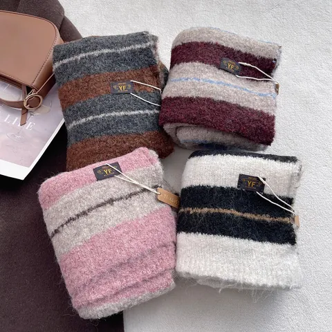 Hochwertiger Wollmischung Gestreifter Schal Für Herren Damen Boyfriend Stil Dick Warmer Gestrickter Schal Retro Winter Herbst Unisex Accessoires