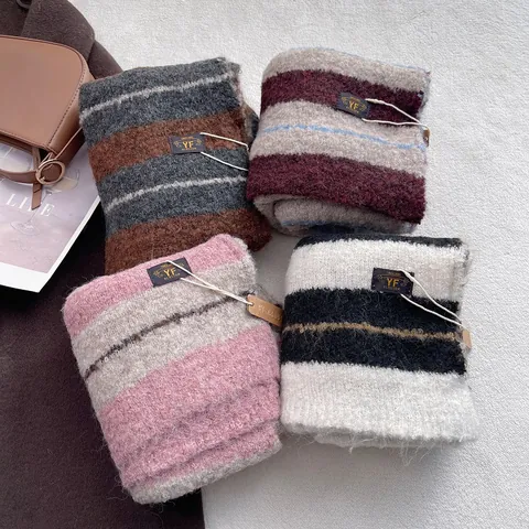 Hochwertiger Wollmischung Gestreifter Schal Für Herren Damen Boyfriend Stil Dick Warmer Gestrickter Schal Retro Winter Herbst Unisex Accessoires