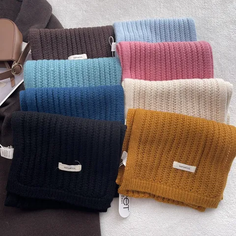 Sciarpa in Maglia 100% Lana per Uomo Donna Inverno Caldo Tinta Unita a Costine Morbida Spessa Lunga Avvolgente Unisex