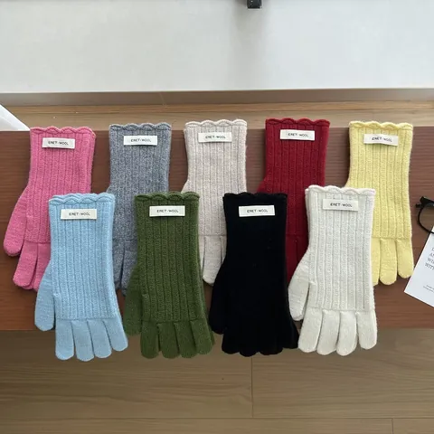 Damen 100% Wolle Gestrickte Winter Warme Handschuhe Vollfinger Gerippt Touchscreen Outdoor Radsport Fäustlinge Mit Wellenkante