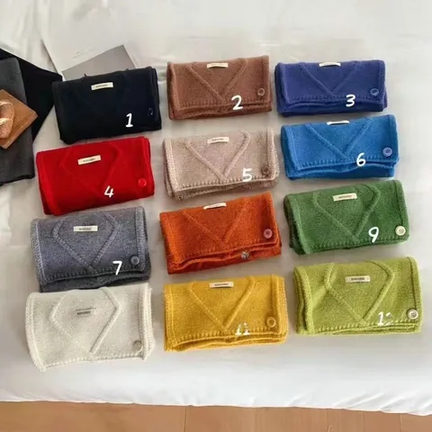 Sciarpa Inverna da Donna in Maglia Pile Polare Collo Incrociato Bottone Scaldacollo Moda Casual Caldo Motivo a Rombi