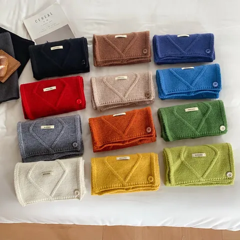 Women Solid Color Cable Knit Button Scarf Soft Warm Knitted Neck Warmer Winter Autumn Versatile Outdoor Fashion Accessory