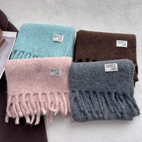 Sciarpa Donna Invernale in Maglia Con Nappine Tinta Unita Caldo Scialle in Filato Con Etichetta Stile Coreano Scaldacollo